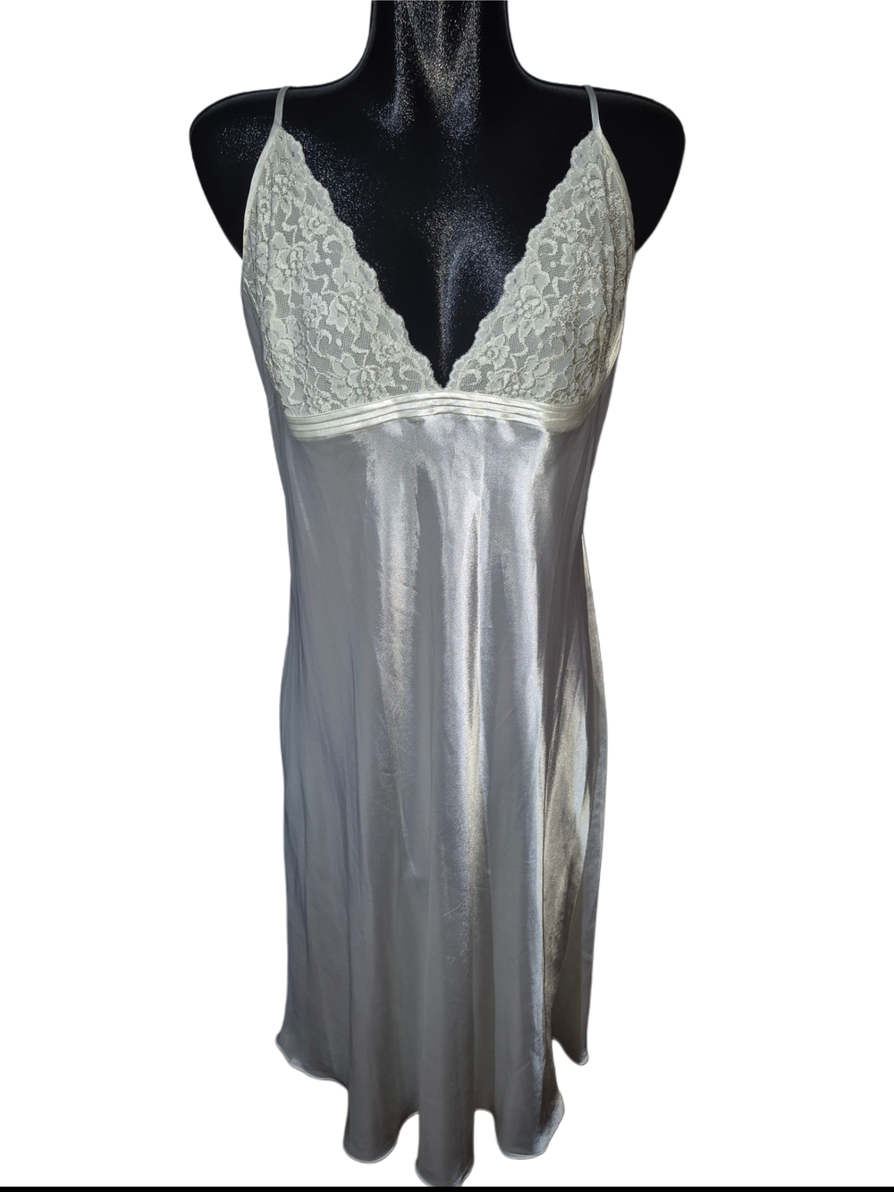 Jones New York Ivory Satin Lace-Trim Slip Chemise Nightgown Size XL
